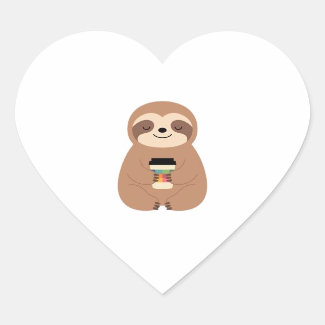 Sloth Coffee Time Classic T - Shirt Herz-Aufkleber (Vorderseite)