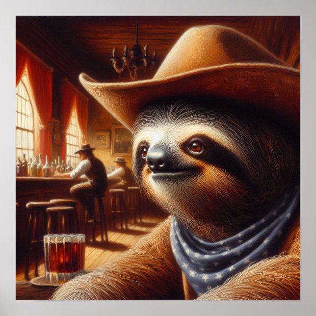 Sloth Cowboy in Saloon Poster (Vorne)