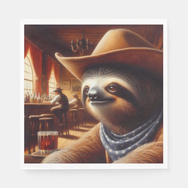 Sloth Cowboy in Saloon Serviette (Vorderseite)