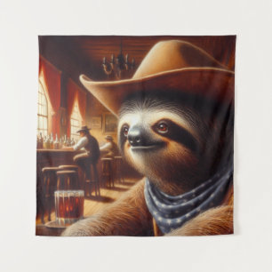 Sloth Cowboy in Saloon Wandteppich