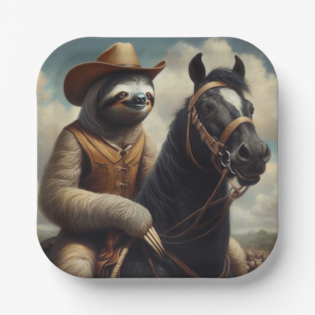 Sloth Cowboy Pappteller (Vorderseite)