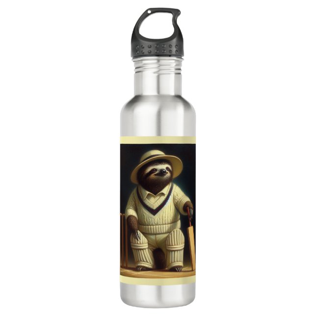 Sloth Cricket Player Edelstahlflasche (Vorderseite)