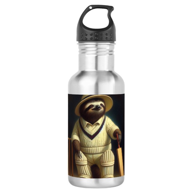 Sloth Cricket Player Edelstahlflasche (Vorderseite)