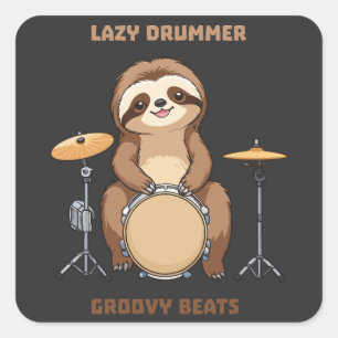 Sloth Drummer - Lazy Drummer Groovy Beats Quadratischer Aufkleber