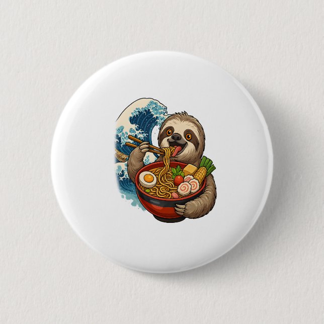 Sloth Eating Japanese Ramen Button (Vorderseite)