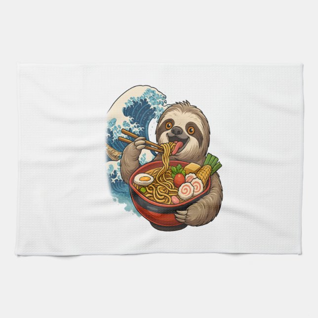 Sloth Eating Japanese Ramen Geschirrtuch (Horizontal)