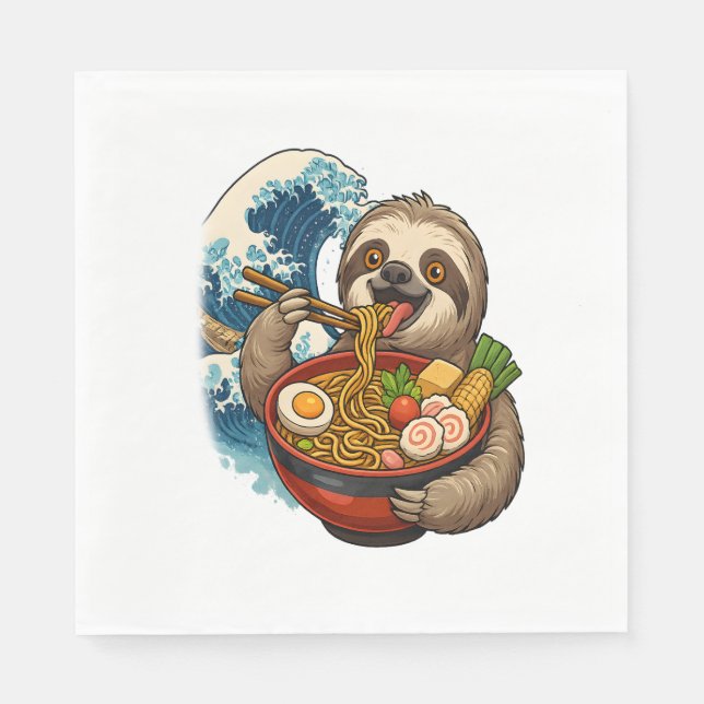 Sloth Eating Japanese Ramen Serviette (Vorderseite)
