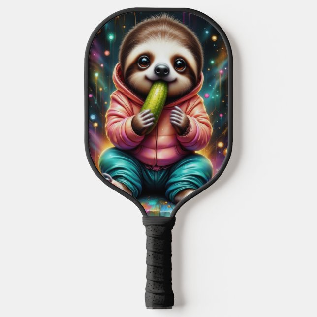 sloth eats a pickle cute cartoon pickleball schläger (Vorderseite)