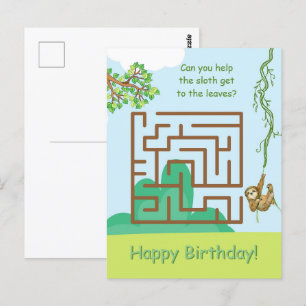 Sloth et feuilles, maze puzzle cartes postales d'a
