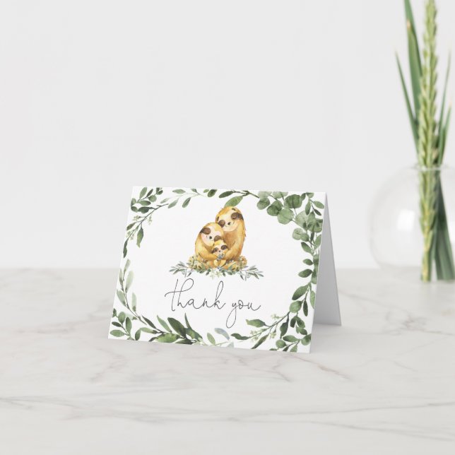 Sloth Family Baby Dusche Danke Karte (Vorderseite)