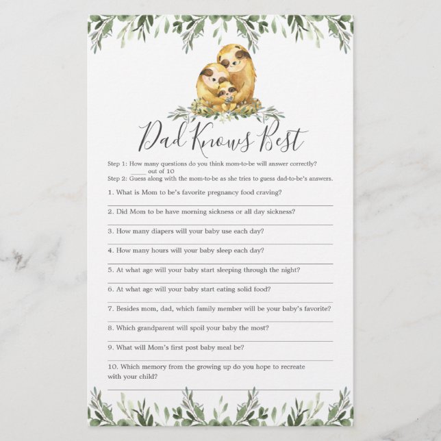 Sloth Family Baby Shower Vater kennt das beste Spi (Vorderseite)