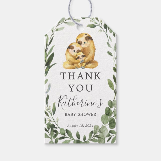 Sloth Family Baby Showmarke Geschenkanhänger (Vorderseite)