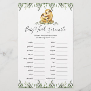 Sloth Family Baby Showroom Word Scramble Game