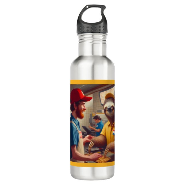 Sloth Fast Food Worker Edelstahlflasche (Vorderseite)