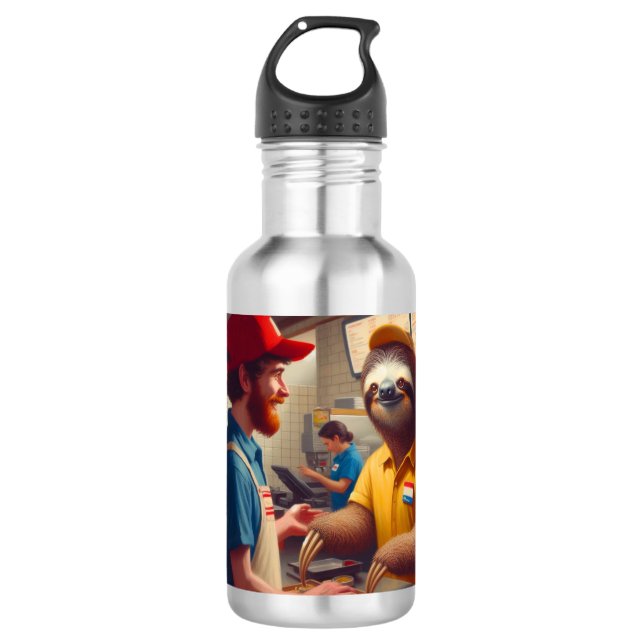 Sloth Fast Food Worker Edelstahlflasche (Vorderseite)