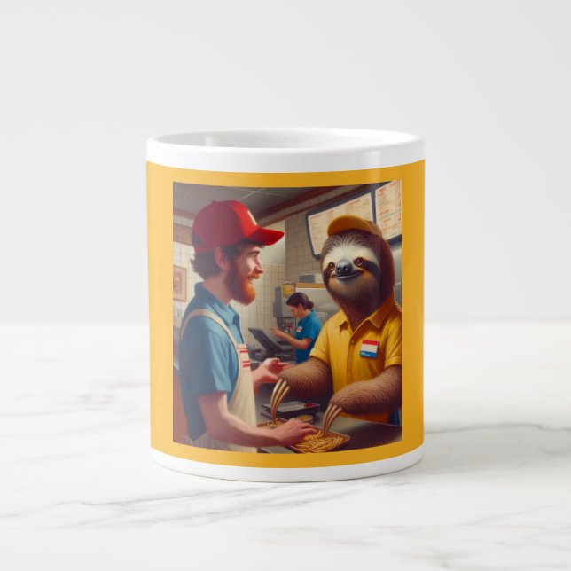 Sloth Fast Food Worker Jumbo-Tasse (Vorderseite)