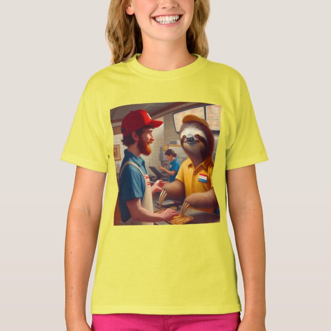 Sloth Fast Food Worker T-Shirt (Vorderseite)