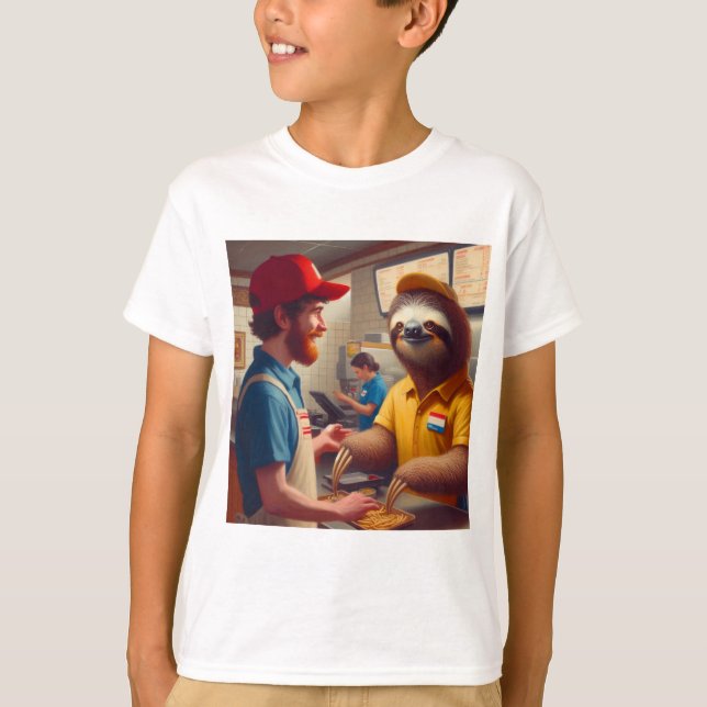 Sloth Fast Food Worker T-Shirt (Vorderseite)