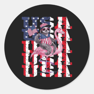 Sloth Flamingo Amerikaner und Stolz Patriotic USA Runder Aufkleber