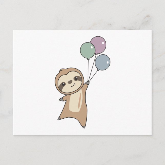 Sloth fliegt mit Balloons auf Postkarte (Vorderseite)