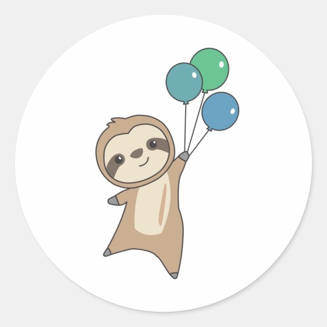 Sloth fliegt mit Balloons auf Runder Aufkleber (Vorderseite)