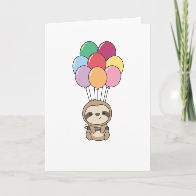Sloth fliegt mit farbenfrohen Balloons auf Karte (Vorderseite)