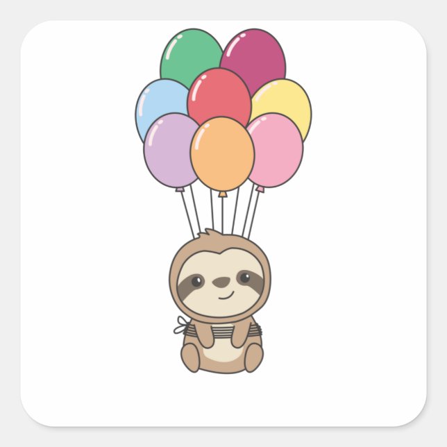 Sloth fliegt mit farbenfrohen Balloons auf Quadratischer Aufkleber (Vorderseite)