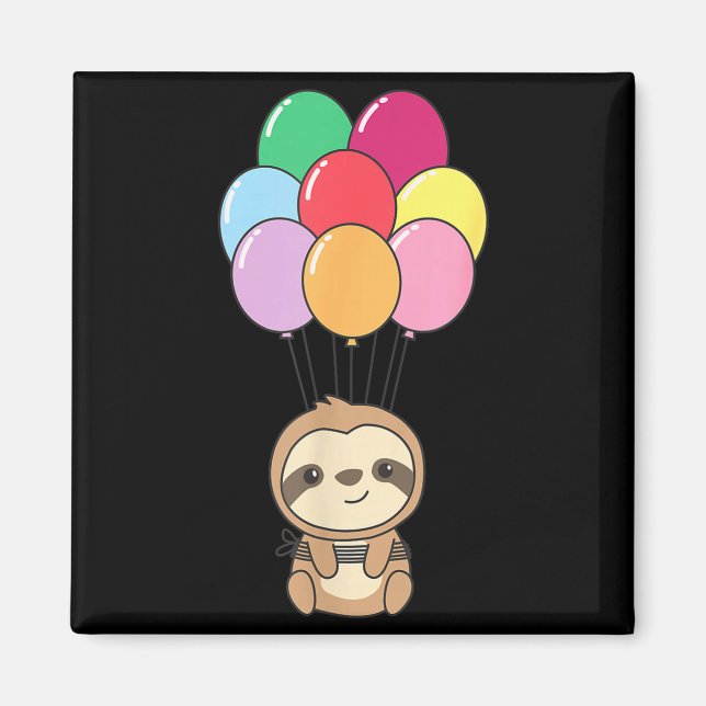 Sloth Flies Up With Colorful Balloons Kawaii Sloth Magnet (Vorne)