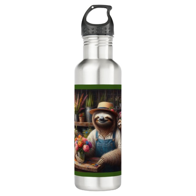 Sloth Florist Edelstahlflasche (Vorderseite)