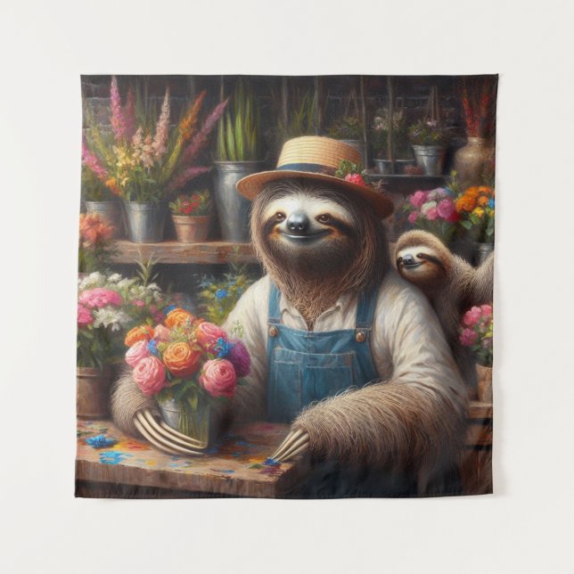 Sloth Florist Wandteppich (Vorderseite)