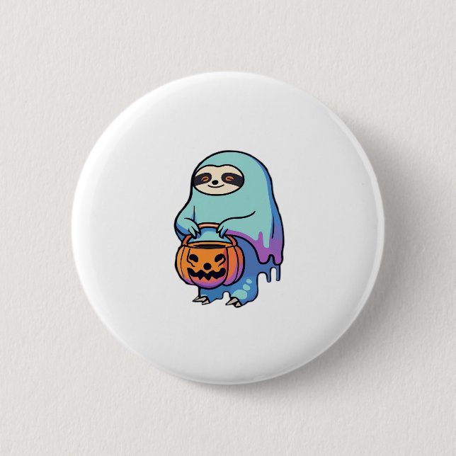 Sloth Ghost Halloween Oversized T-Shirt Button (Vorderseite)