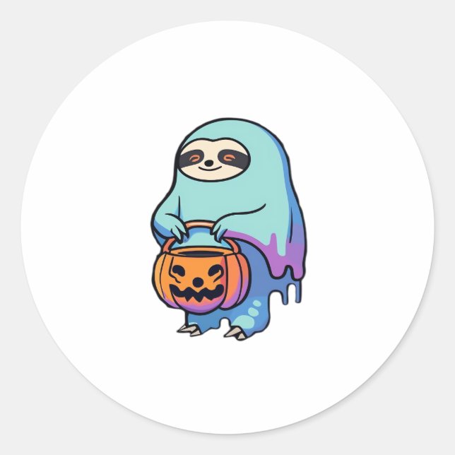 Sloth Ghost Halloween Oversized T-Shirt Runder Aufkleber (Vorderseite)
