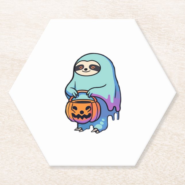 Sloth Ghost Halloween Oversized T-Shirt Untersetzer (Vorderseite)
