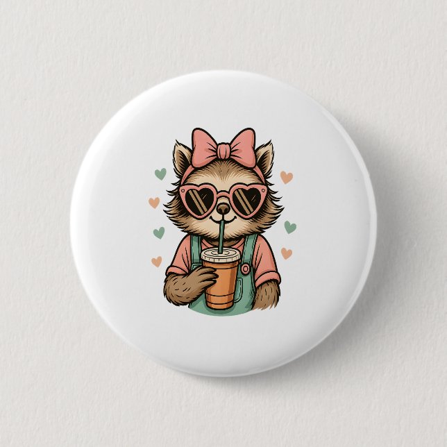 Sloth Girl Coffee Lover Button (Vorderseite)
