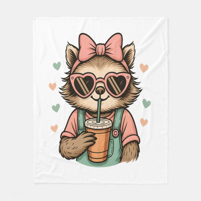 Sloth Girl Coffee Lover Fleecedecke (Vorderseite)