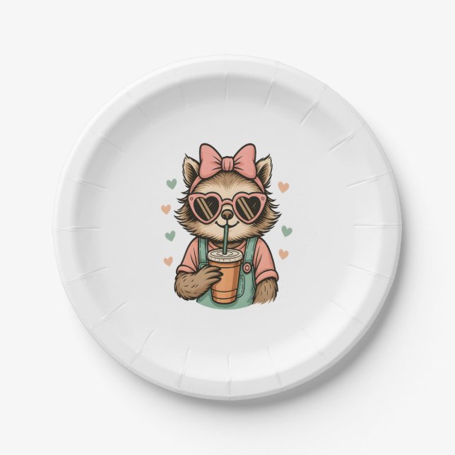 Sloth Girl Coffee Lover Pappteller (Vorderseite)