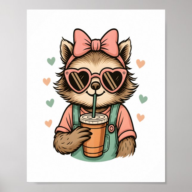 Sloth Girl Coffee Lover Poster (Vorne)
