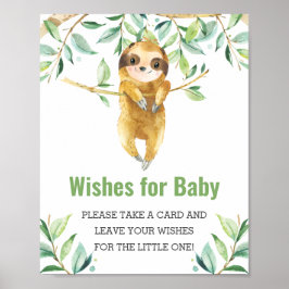 Sloth Greenery Baby Shower Wish for Baby Poster