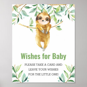 Sloth Greenery Baby Shower Wish for Baby Poster