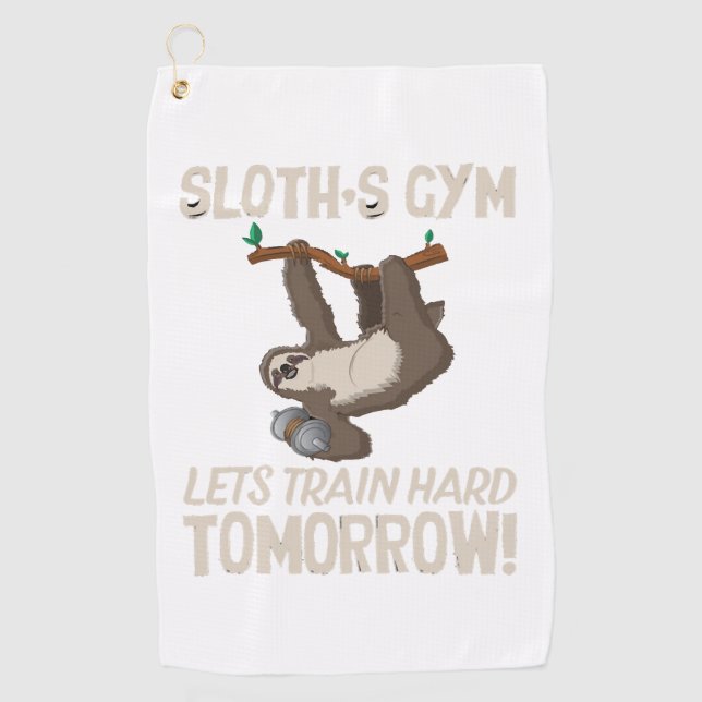 Sloth Gym Lasse hart trainieren Morgen Golfhandtuch (Vorderseite)