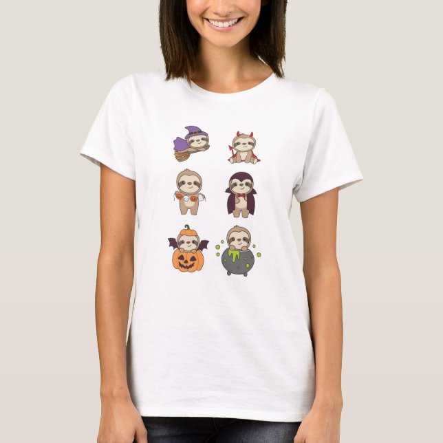 Sloth Halloween Devil Pumpkin Vampire Costume T-Shirt (Vorderseite)