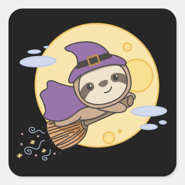 Sloth Halloween Hexenkind Hexen-Kostüm Quadratischer Aufkleber (Vorderseite)