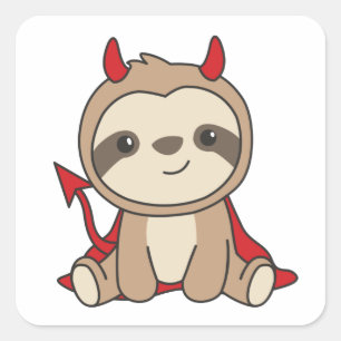 Sloth Halloween Niedlich Devil Hexenkostüm Square  Quadratischer Aufkleber