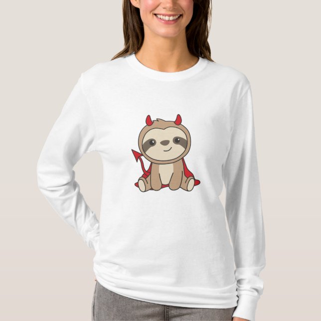 Sloth Halloween Niedlich Devil Hexenkostüm T-Shirt (Vorderseite)