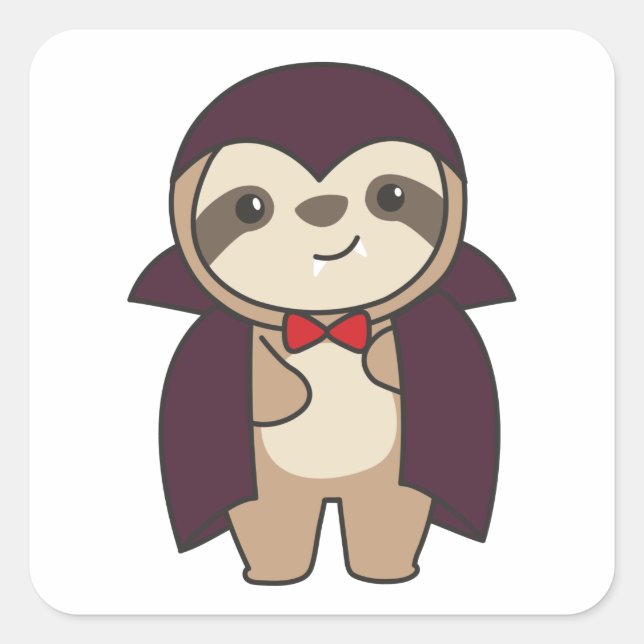Sloth Halloween Niedlich Devil Vampire Kostümplatz Quadratischer Aufkleber (Vorderseite)