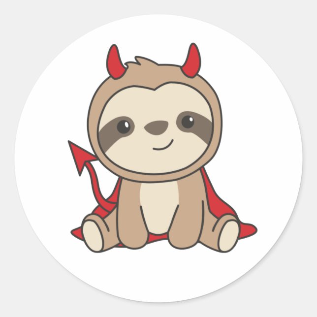 Sloth Halloween Niedlicher Teufel Hexenkostüm Clas Runder Aufkleber (Vorderseite)