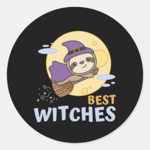 Sloth Halloween Witch Kids Witches Best Witches Runder Aufkleber