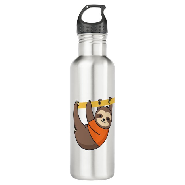 Sloth Hanging on Branch with Orange Edelstahlflasche (Vorderseite)