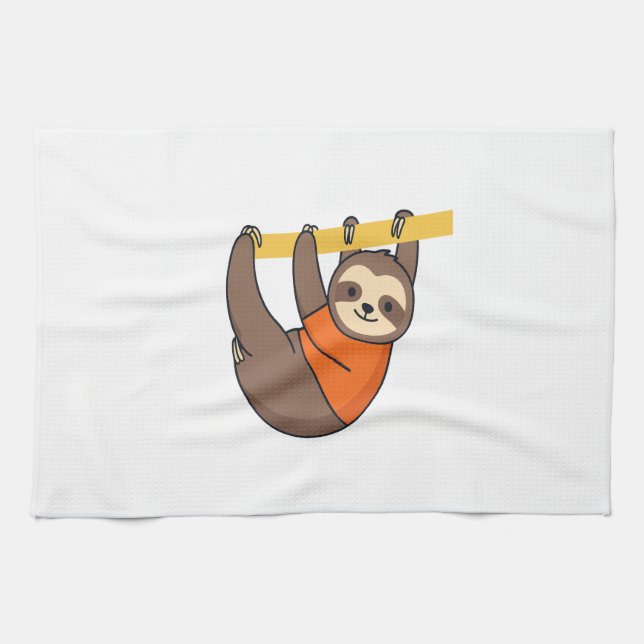 Sloth Hanging on Branch with Orange Geschirrtuch (Horizontal)