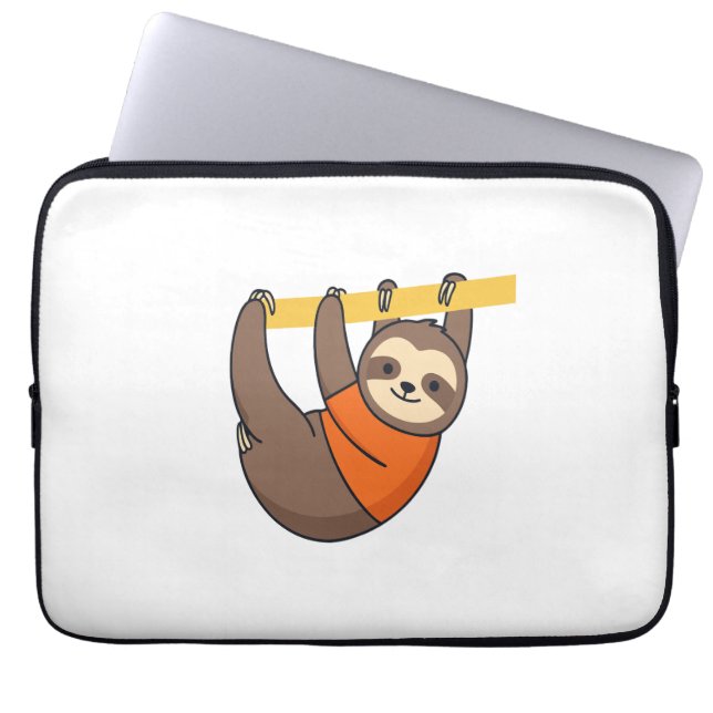 Sloth Hangon Branch mit Orange Laptopschutzhülle (Vorderseite)